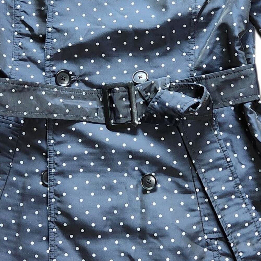 Banana Republic trench coat dark blue white polka dots size M - Picture 4 of 8